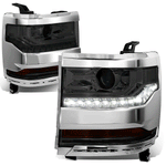 16-19 Chevy Silverado 1500 Smoked Clear Side LED Projector Headlights Lamps