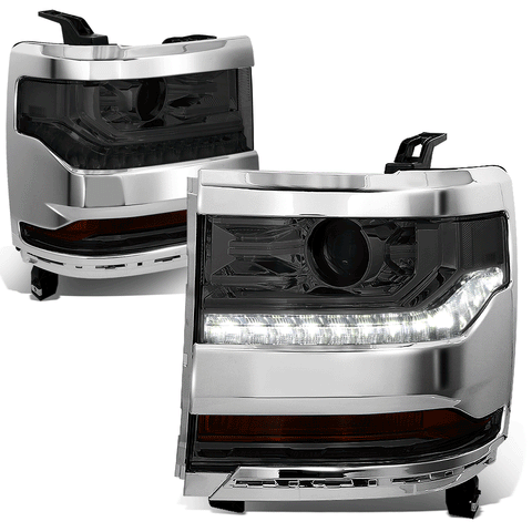 16-19 Chevy Silverado 1500 Smoked Clear Side LED Projector Headlights Lamps
