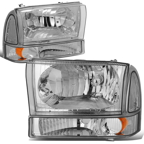 1999-2004 d Super Duty Pair Chrome Housing Amber Side Headlight/Lamp Set