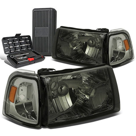 2001-2011 d Ranger Pair Smoked/Amber Side Headlight Head Lamps+Tool Box