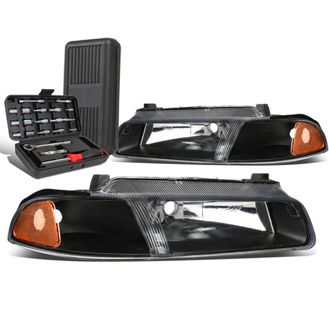 1995-2000 Cirrus Dodge Stratus Black/Amber Side Headlight Lamps+Tool Box