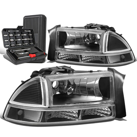 1997-2004 Dodge Durango Pair Black Headlight Clear Bumper Lamp Set+Tool Box