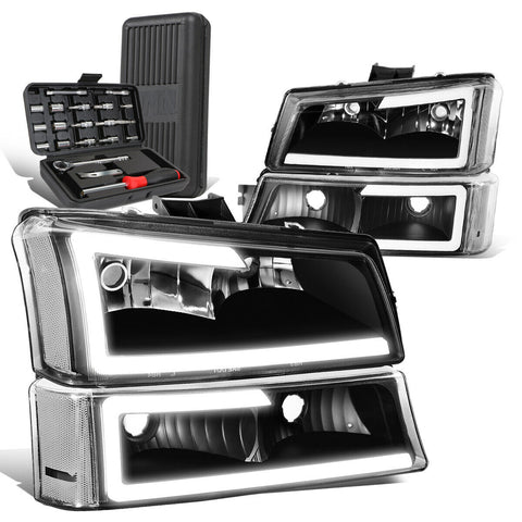 2003-2007 Chevy Avalanche LED Bar Headlight Bumper Lamp+Tool Box Black/Clear