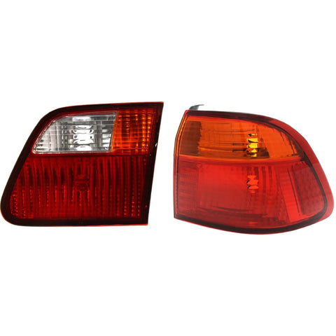 Tail Light Set For 1999-2000 Honda Civic RH Inner Outer Amber Clear Red Halogen