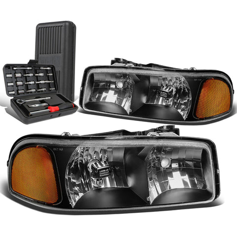 1999-2007 GMC Sierra 1500 Yukon Black Amber Signal Headlight Lamp+Tool Box