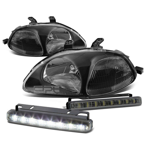 BLACK HOUSING HEAD+CLEAR CORNER+SMOKED LED FOG LIGHT KIT  96-98 CIVIC EK/EJ