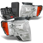 2009-2014 d F150 Pickup Pair Chrome/Amber Signal Headlight Lamps+Tool Box