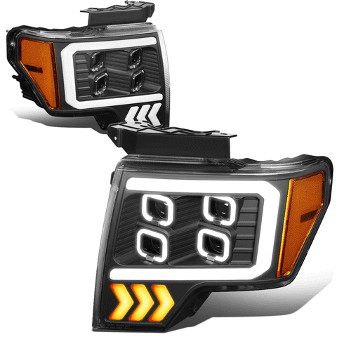 2009-2014 d F-150 LED DRL Halo Quad Projector Headlight Lamps Black/Amber