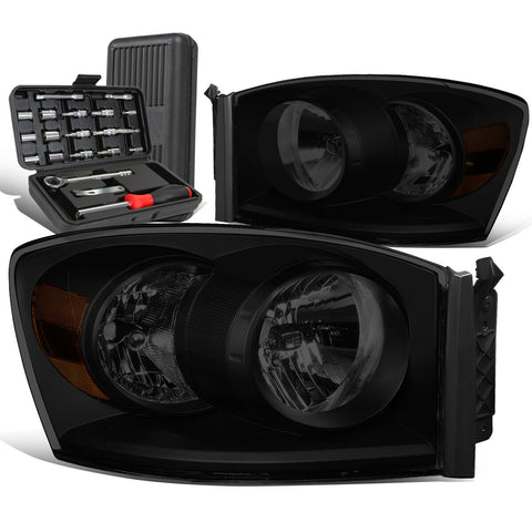 2006-2009 Dodge Ram 1500 2500 Tinted Housing Amber Side Headlights+Too