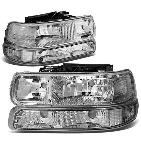 1999-2002 Chevy Silverado Chrome Housing Clear Corner Headlight Bumper Lamps