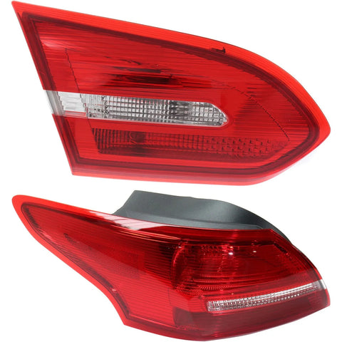 Tail Light Set For 2015-2018 Ford Focus Left Inner Outer Red Lens Halogen CAPA
