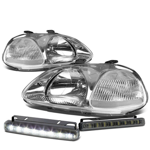CHROME HOUSING HEAD+CLEAR CORNER+SMOKED LED FOG LIGHT KIT  96-98 CIVIC EK/EJ