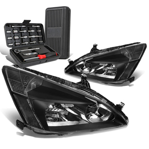 2003-2007 Honda Accord Pair Black/Clear Signal Headlight Head Lamps+Tool Box