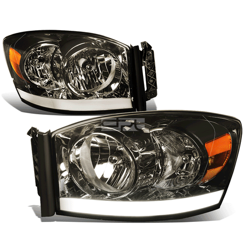 [LED DRL] 2006-2009 Dodge Ram Pickup Smoked Housing Amber Side Headlight/Lamp