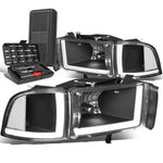 1994-2002 Dodge Ram Truck LED DRL Black Clear Side Headlight Lamps+Tool Box