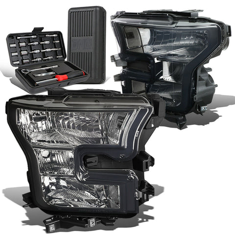 2015-2017 d F150 Pickup Pair Smoked/ Clear Side Headlight Lamps+Tool Box