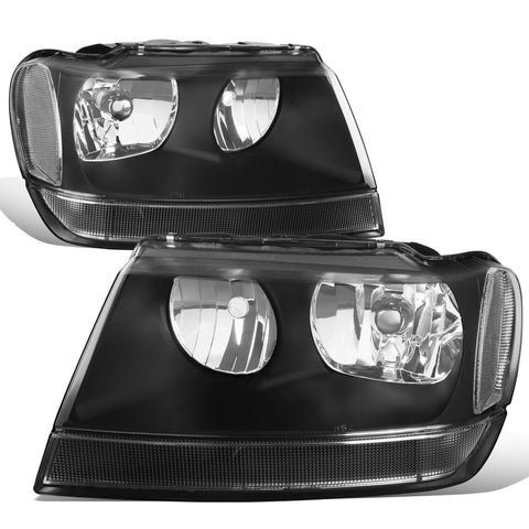 1999-2004 Jeep Grand Cherokee Black Housing Clear Corner Headlight/Lamp Set
