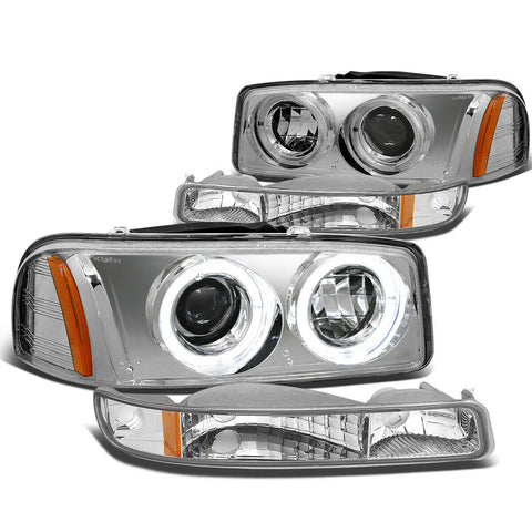 1999-2006 Sierra 1500 2500 LED Halo Projector Headlight Bumper Lamps Chrome