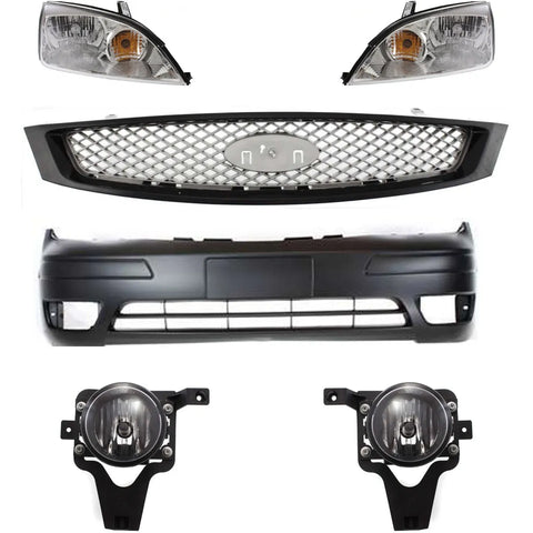 Bumper Cover Kit For 2006-07 Ford Focus Front With Fog Light Holes Provision 6pc