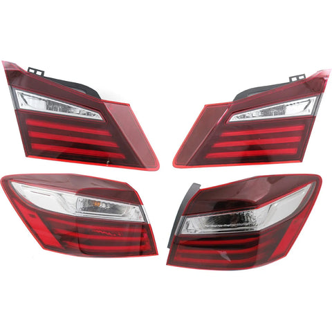 Tail Light Set For 2016-2017 Honda Accord LH RH Inner Outer Clear/Red/LED CAPA