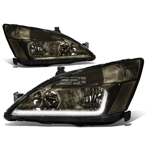 [LED DRL] 2003-2007 Honda Accord Smoked Housing Clear Side Headlight/Lamp Set