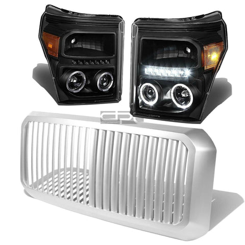 11+SUPERDUTY BLACK DUAL HALO PROJECTOR HEADLIGHT+BUMP