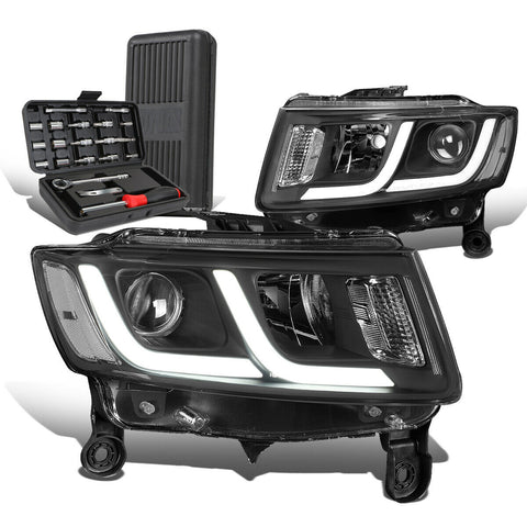 2014-2016 Grand Cherokee Pair LED Black Clear Projector Headlights+Too