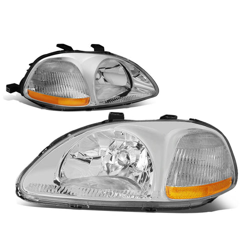 96-98 Honda Civic EK/EJ/EM Chrome Housing Amber Corner Headlight/Lamp Set