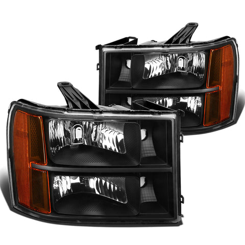 2007-2014 GMC Sierra 1500 2500HD Black Housing Amber Corner Headlight Lamps