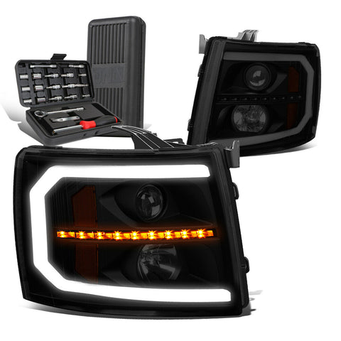 2007-2014 Silverado C-Style LED DRL Sequential Projector Headlights+Too
