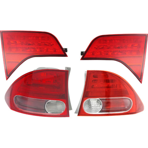 Tail Light Set For 2006-2008 Honda Civic LH RH Inner Outer Clear/Red Halogen