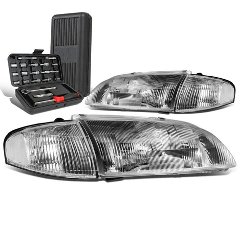 1998-1999 Mazda 626 Pair Chrome Housing Clear Side Headlight Lamps+Tool Box