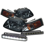 SMOKED HOUSING HEAD+AMBER CORNER+LED FOG LIGHT KIT  99-04 D MUSTANG PONY