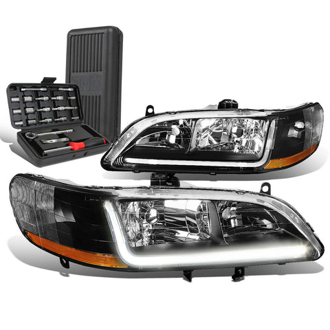 1998-2002 Honda Accord LED DRL Tube Black Amber Side Headlights+Too