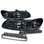 SMOKED HOUSING HEAD+CLEAR CORNER+LED FOG LIGHT KIT  98-02 HONDA ACCORD CG