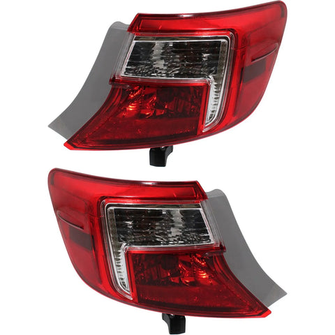 Halogen Tail Light Set For 2012-2014 Toyota Camry Outer Clear/Red w/ Bulbs 2Pcs