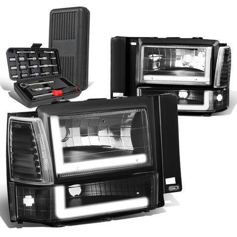 1991-1994 d Explorer LED DRL Tube Black Headlights Bumper Lamps+Tool Box