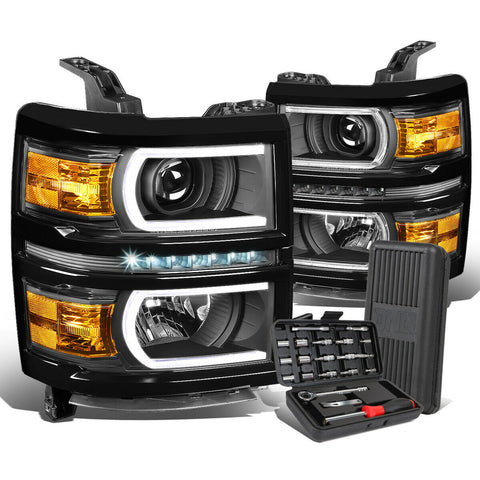 2014-2015 Silverado 1500 LED Black Amber Side Projector Headlights+Too