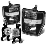 08-10 SUPERDUTY BLACK CLEAR HEADLIGHT+TURN SIGNAL LAMP+CHROME OE FOG LIGHT