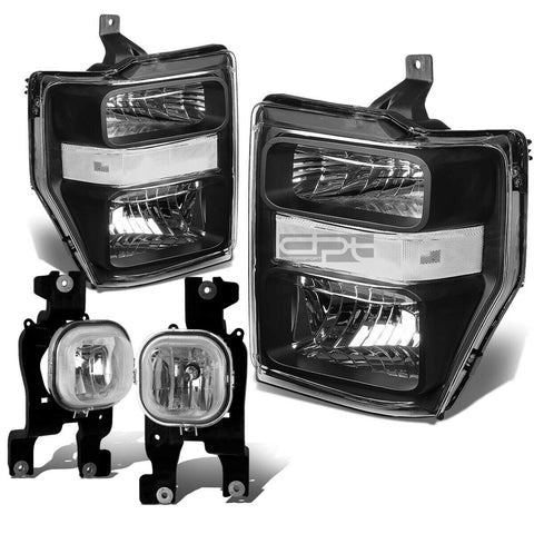 08-10 SUPERDUTY BLACK CLEAR HEADLIGHT+TURN SIGNAL LAMP+CHROME OE FOG LIGHT
