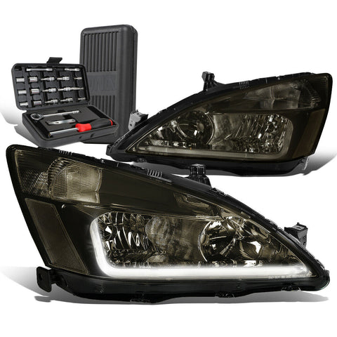 2003-2007 Honda Accord LED DRL Smoked Housing Clear Side Headlights+Too