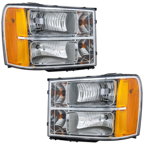 Headlight Set For 2007-2013 GMC Sierra 1500 2500HD 3500HD 2Pcs Pair With bulb