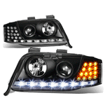 [LED DRL]  2002-2004 Audi A6 Black Housing Amber Signal Projector Headlight