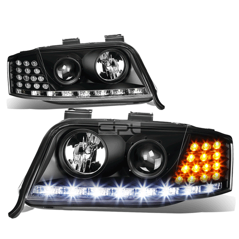 [LED DRL]  2002-2004 Audi A6 Black Housing Amber Signal Projector Headlight