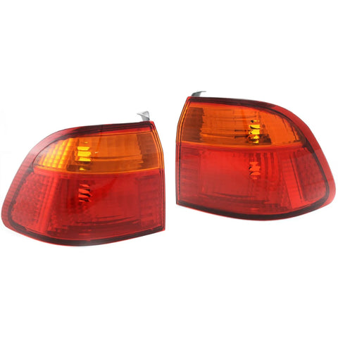 Halogen Tail Light Set For 1999-2000 Honda Civic Sedan Outer Amber/Red Lens 2Pcs