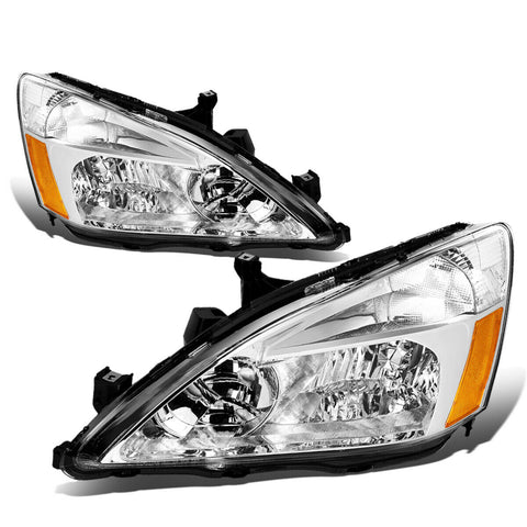 2003-2007 Honda Accord Pair Chrome Housing Amber Corner Headlight/Lamp Set