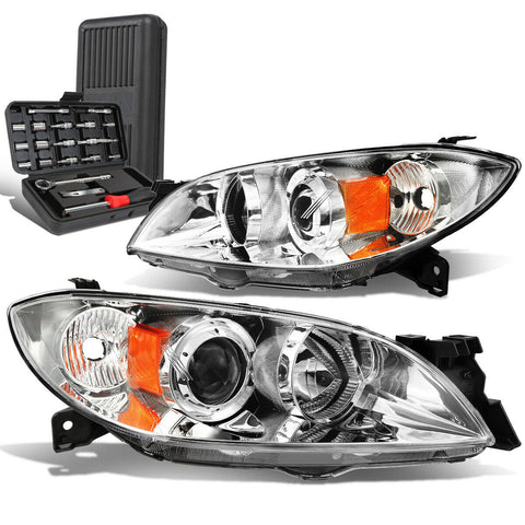 2004-2009 Mazda 3 Sedan Chrome/Amber Signal Projector Headlights+Too