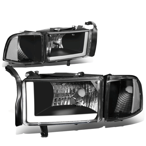 1994-2002 RAM 1500 2500 3500 Black/Clear Corner LED DRL Headlight Head Lamp