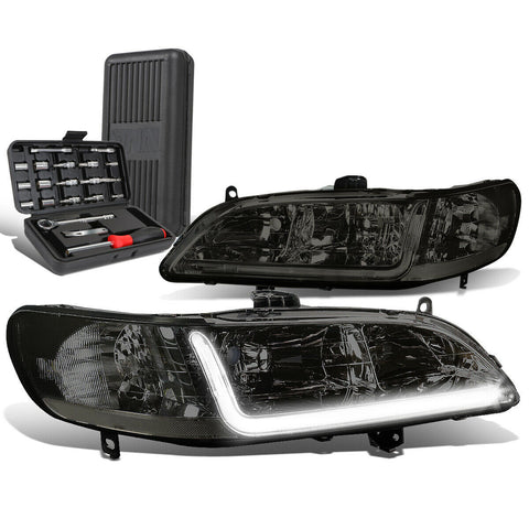 1998-2002 Honda Accord LED DRL Tube Smoked Clear Side Headlights+Too