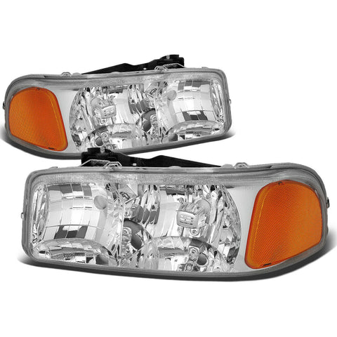 1999-2007 GMC Sierra 1500 Yukon Chrome Housing Amber Corner Headlight Lamps